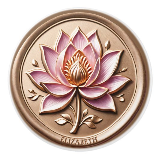 Roze Lotus Blossom Gold Wax Seal Effect Sticker Keramische Knop (Voorkant)