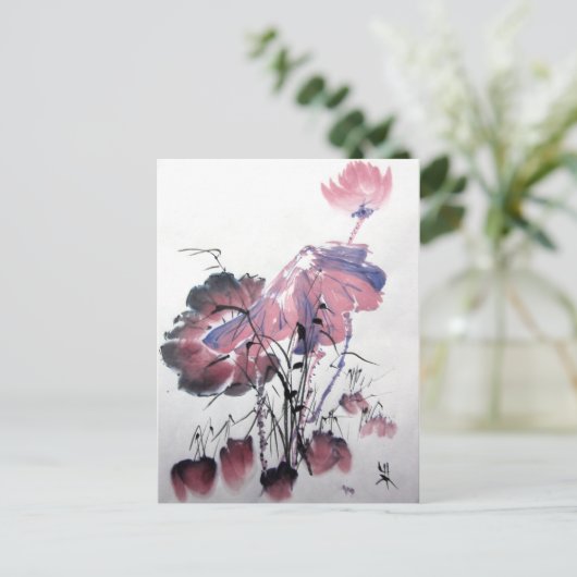 Roze Lotus Briefkaart (Staand voorkant)