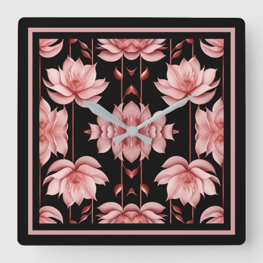 Roze Lotus Classic Vierkante Klok (Voorkant)