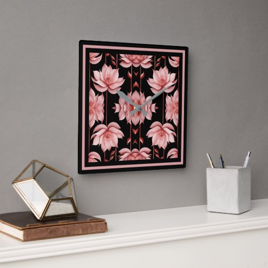 Roze Lotus Classic Vierkante Klok (Kantoor)