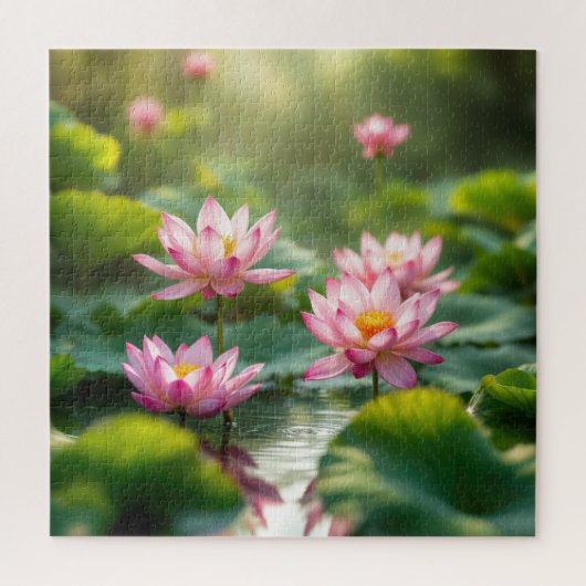 Roze Lotus Drijvend in een Vijver Legpuzzel (Verticaal)