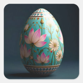Roze Lotus en Wit Bloemstuk Pasen Ei Vierkante Sticker