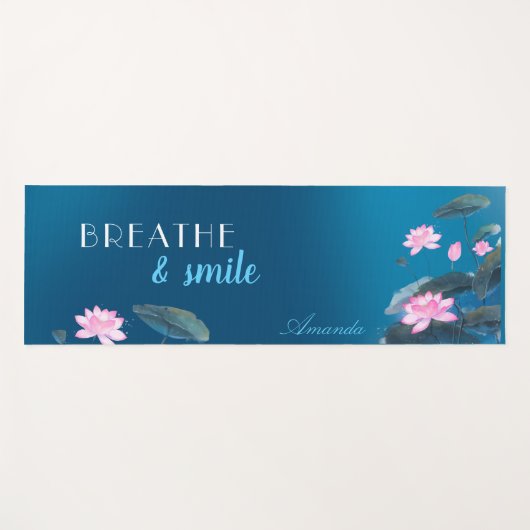 Roze Lotus Floral Mindfulness Naam donkerblauw Y t Yogamat (Voorkant (horizontaal))
