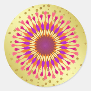 Roze Lotus Flower Gold Faux Folie Glitter Wedding Ronde Sticker