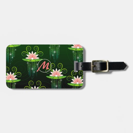 Roze Lotus Flower Green BG Personalize Luggage Bagagelabel (Voorkant horizontaal)