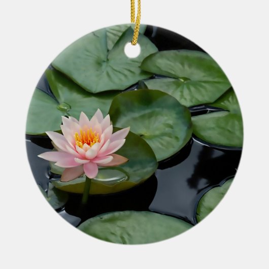 Roze Lotus Flower met aangepaste tekst en naam Keramisch Ornament (Voorkant)