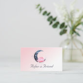 Roze Lotus Flower Moon Business Aanbevelingskaartje (Staand voorkant)