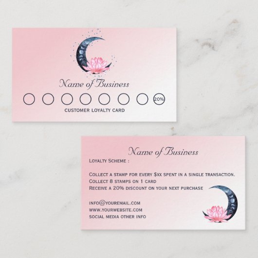 Roze Lotus Flower Moon Klantenkaartje (Voorkant / Achterkant)