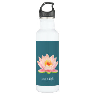 Roze Lotus Flower op Blauwgroen Waterfles