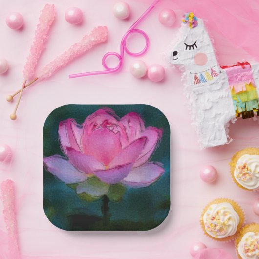 Roze Lotus Flower Papieren Bordje (Feest)