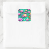  roze Lotus Flower Patroon Vierkante Sticker (Tas)