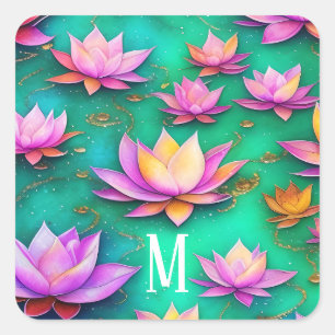  roze Lotus Flower Patroon Vierkante Sticker