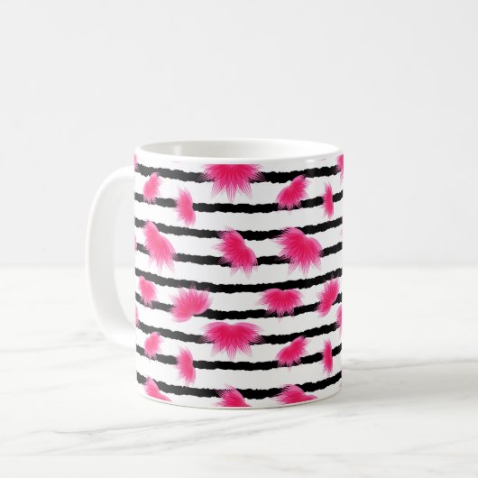 Roze Lotus Flower Pattern met Black Stripes Koffiemok (Voorkant links)