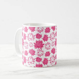 Roze Lotus Flower Pattern on White Background Koffiemok