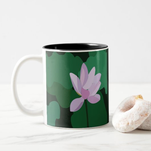 Roze Lotus Flower Tweekleurige Koffiemok (Met donut)