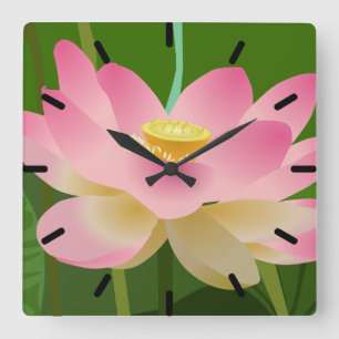 Roze Lotus Flower Vierkante Klok