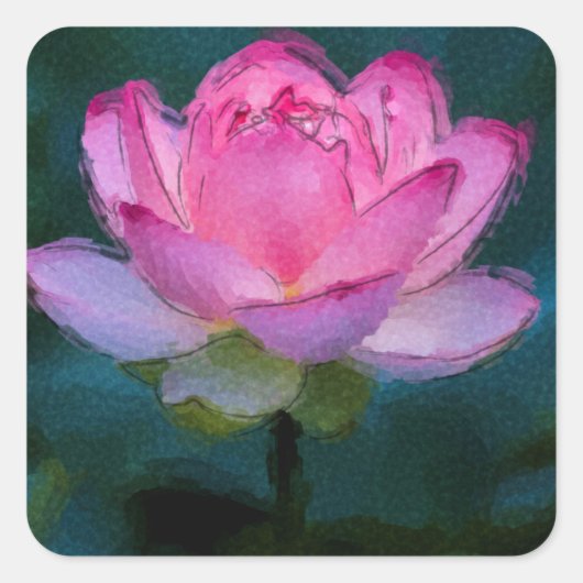 Roze Lotus Flower Vierkante Sticker (Voorkant)