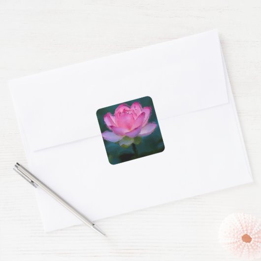 Roze Lotus Flower Vierkante Sticker (Envelop)