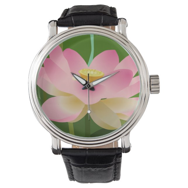 Roze Lotus Flower Watch  lederen riem Horloge (Voorkant)