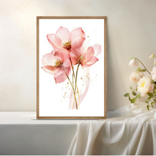 Roze Lotus Flower Water Lily Waterverf ETHERISCH Poster