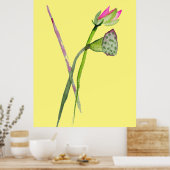 Roze Lotus flower waterverf Poster (Keuken)