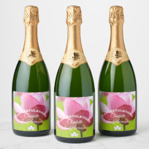 Roze Lotus Flower Wedding Sparkling Wijnetiket