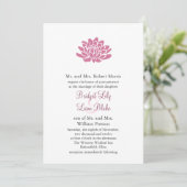 Roze Lotus Flower Wedding-uitnodiging (wit) Kaart (Staand voorkant)