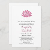 Roze Lotus Flower Wedding-uitnodiging (wit) Kaart (Voorkant / Achterkant)
