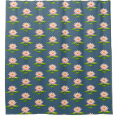 Roze Lotus Flowers & Lily Pads op blauw Douchegordijn (Voorkant)
