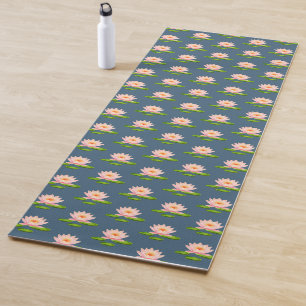Roze Lotus Flowers & Lily Pads op Blue Yoga Mat