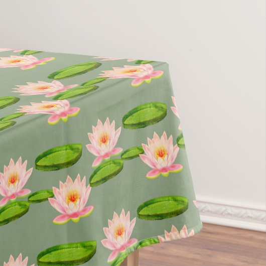 Roze Lotus Flowers & Lily Pads op Laurel Green Tafelkleed (Voorbeeld)