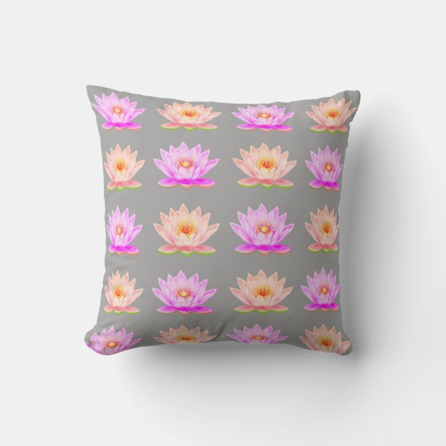 Roze Lotus Flowers op Light Grey Sierkussen (Voorkant)