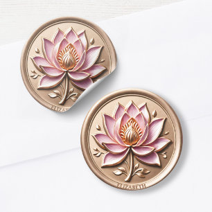 Roze Lotus gesimuleerde Gold Wax Seal Effect Stick Ronde Sticker