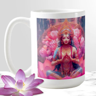 Roze Lotus Godin Lakshmi op Wit Koffiemok