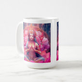 Roze Lotus Godin Lakshmi op Wit Koffiemok (Voorkant links)