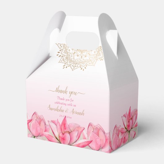 Roze lotus gold mandala bruiloft bedankt bedankdoosjes (Voorkant Zijde)