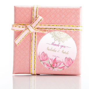 Roze lotus gold mandala Indiaanse bruiloft bedankt Ronde Sticker