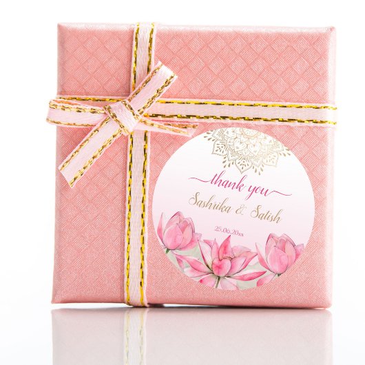 Roze lotus gold mandala Indiaanse bruiloft bedankt Ronde Sticker