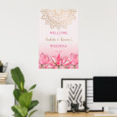 Roze lotus gouden mandala Indiase bruiloft welkom Poster (Thuiskantoor)
