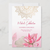 Roze lotus goudmandala Indische bruiloft Kaart (Voorkant)