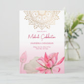 Roze lotus goudmandala Indische bruiloft Kaart (Staand voorkant)