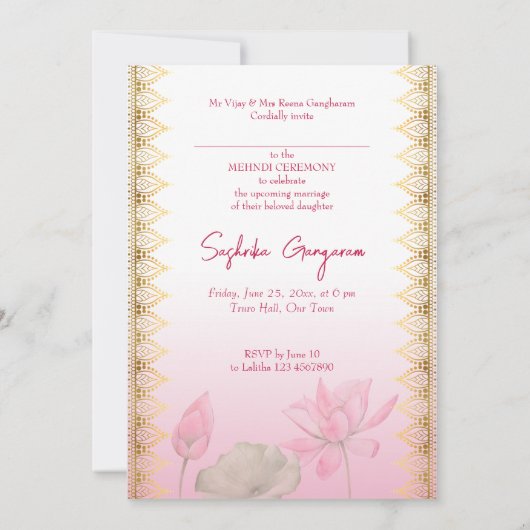 Roze lotus goudmandala Indische bruiloft Kaart (Achterkant)