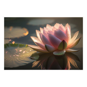 Roze Lotus in de Ochtend Licht Foto Vergroting Afdruk