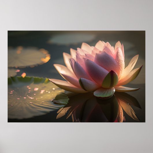 Roze Lotus in het Morgenlicht Poster (Voorkant)