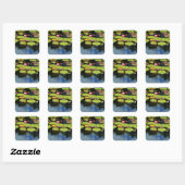 Roze lotus in regen vierkante sticker (Vel)