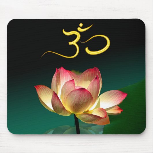 Roze Lotus in volle bloei met Om, mousepad Muismat (Voorkant)