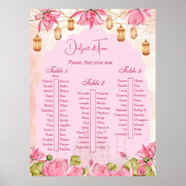 Roze lotus Indiase trouwtafel zitplattegrond Poster