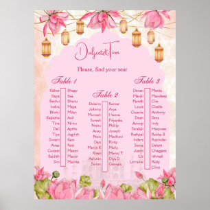 Roze lotus Indiase trouwtafel zitplattegrond Poster