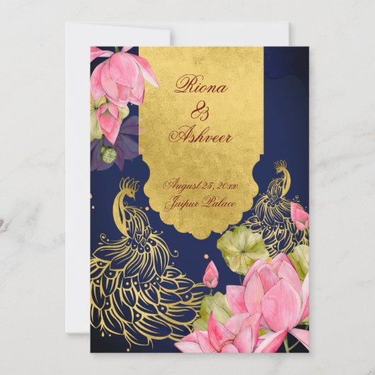 Roze lotus Indische bruiloft Kaart (Voorkant)