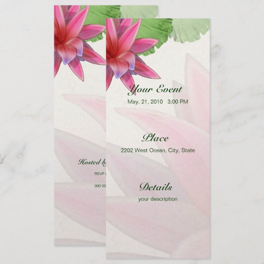 Roze Lotus Invitation 4 x 9.25 Kaart (Voorkant / Achterkant)
